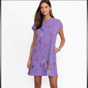 JOHNNY WAS whimsical “love” shirtdress, lavender, size M.